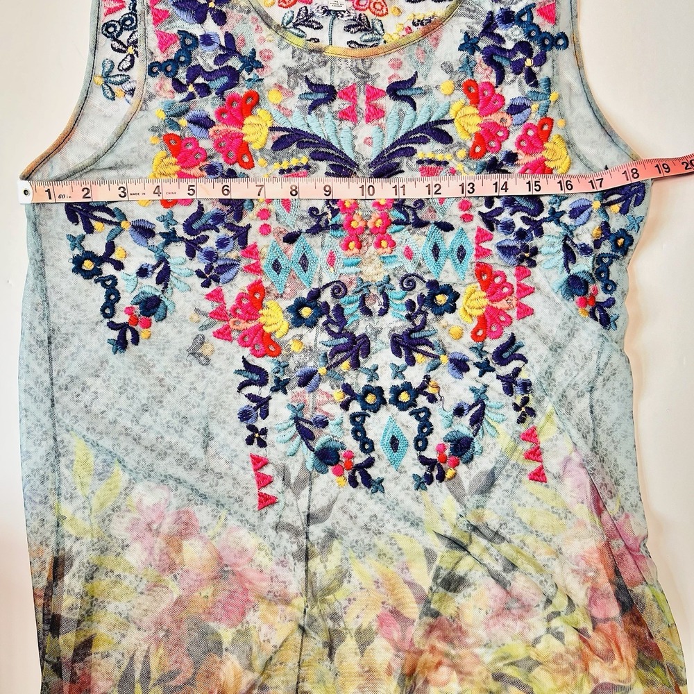 Johnny Was BIYA Rhandi Mesh Dress Floral Embroidered Sleeveless NO Slip Medium - Picture 6 of 10